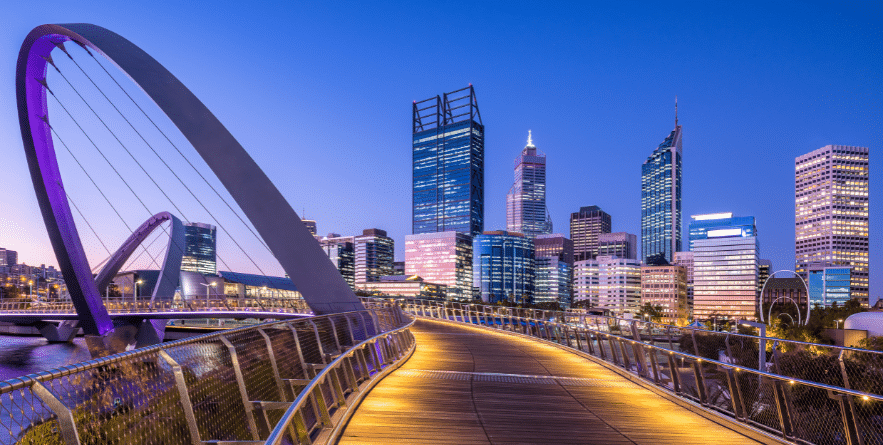 Perth cityscape at sunset, Western Australia